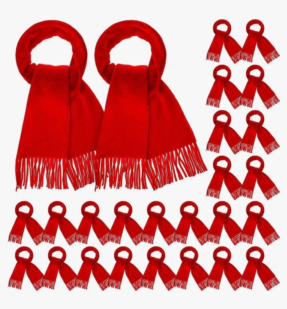 Kigeli 24 Pack Winter Scarves Bulk Red Tassel Edge